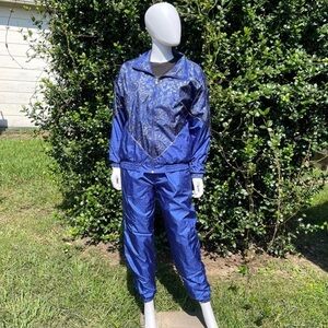 VINTAGE Chaver Graphic Print Royal Blue Parachute Ski Jacket & Pants